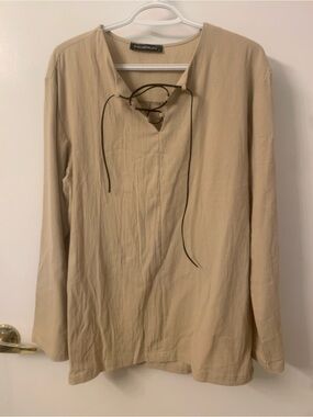 INCERUN Beige Lace-Up Long Sleeve Shirt